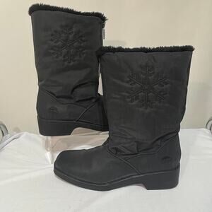 Totes Winter Snow Boots Womens 8 Black Faux Fur Lined Mid Calf Pull On Zip Up